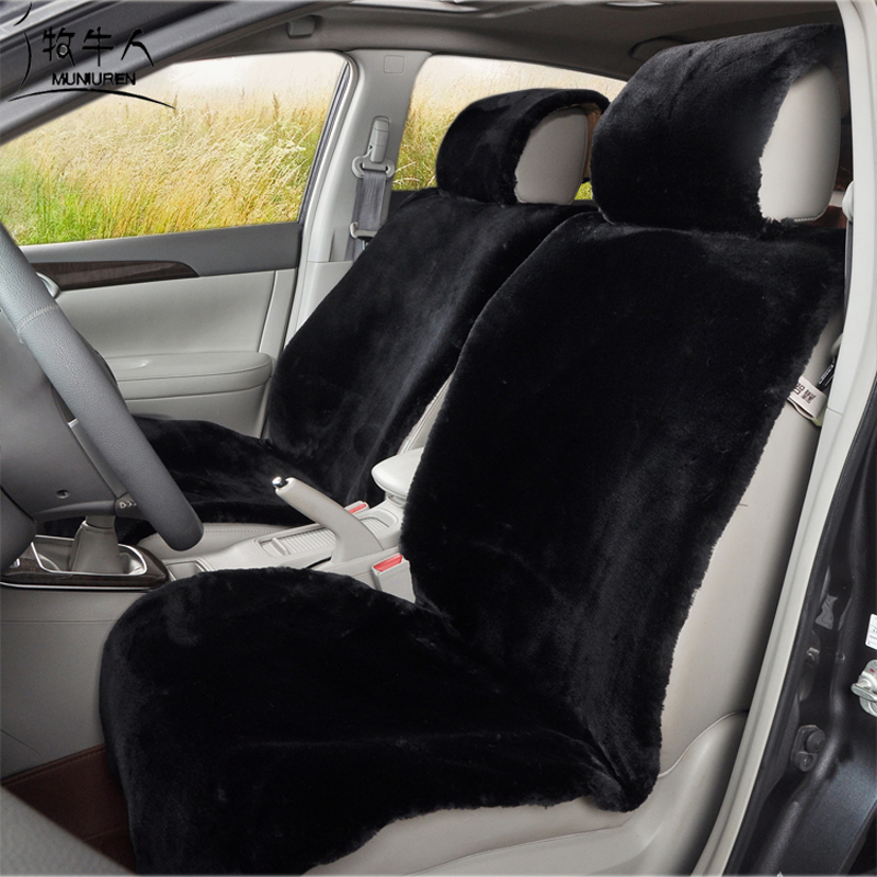 Universal Synthetic Sheepskin Car Seat Cover Sheep Wool Auto Velvet Cushion 6pcs Sets - Black