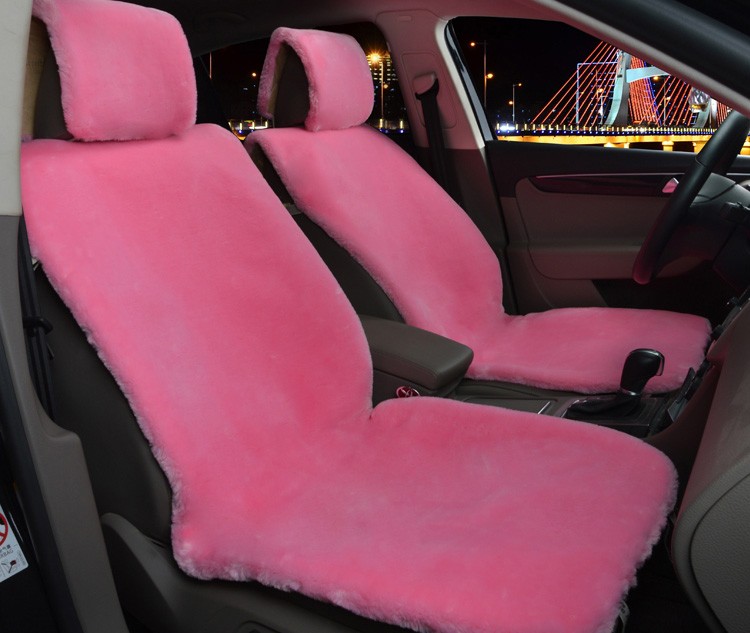 Universal Synthetic Sheepskin Car Seat Cover Sheep Wool Auto Velvet Cushion 6pcs Sets - Pink