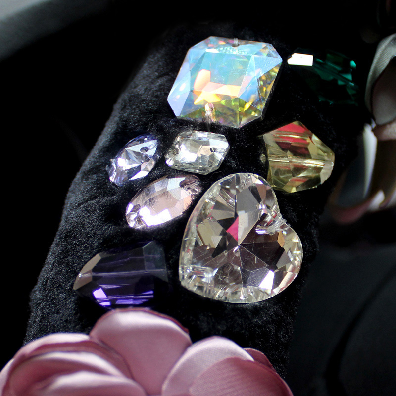 Vintage Women Crystal Rose Car Steering Wheel Covers Plush 15 inch 38CM - Black