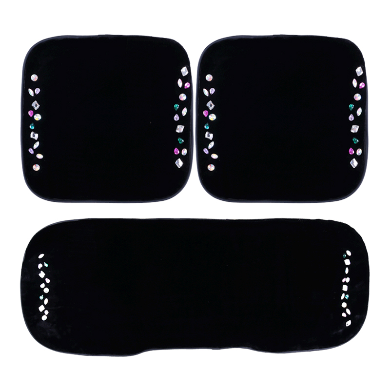 Winter Crystal Plush Car Front Seat Cushion Woman Universal Bling Pads 1pcs - Black