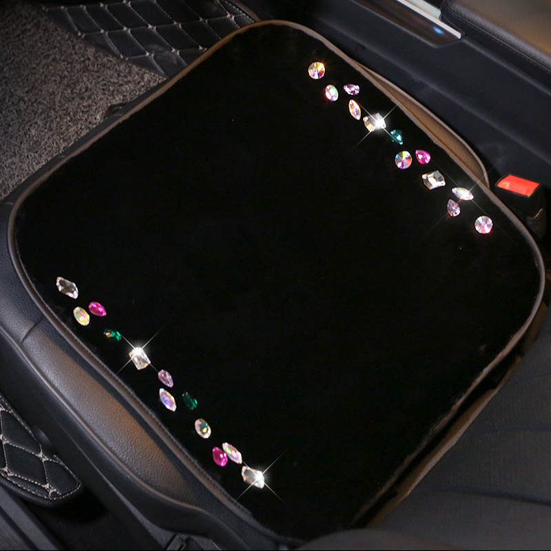 Winter Crystal Plush Car Front Seat Cushion Woman Universal Bling Pads 1pcs - Black