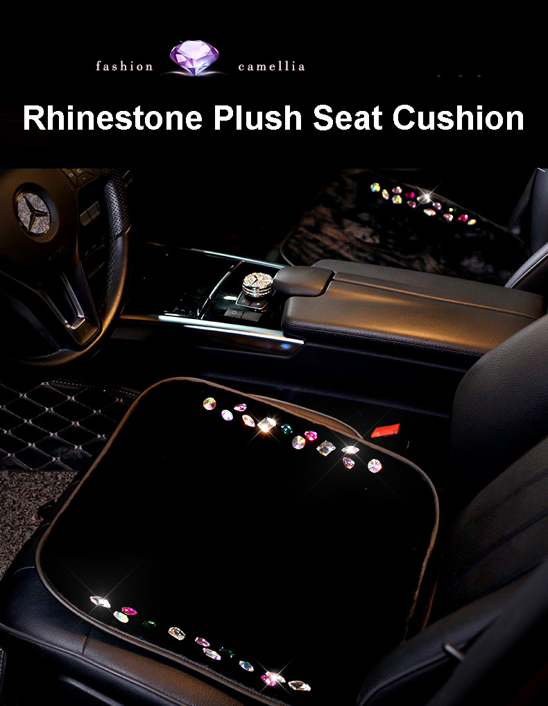 Winter Crystal Plush Car Front Seat Cushion Woman Universal Bling Pads 1pcs - Black
