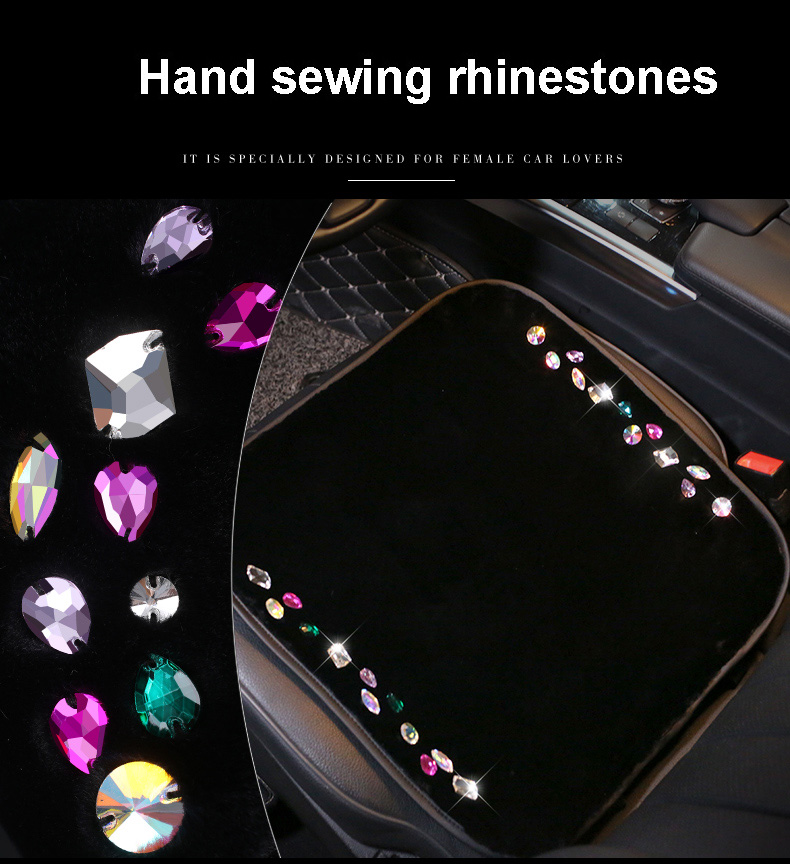 Winter Crystal Plush Car Front Seat Cushion Woman Universal Bling Pads 1pcs - Black
