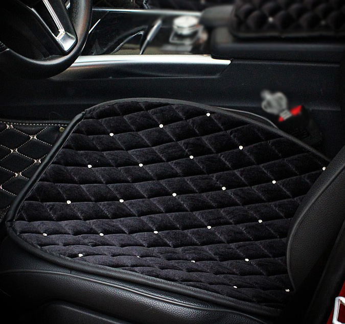 Winter Diamond Plush Car Front Seat Cushion Woman Universal Automobile Pads 1pcs - Black