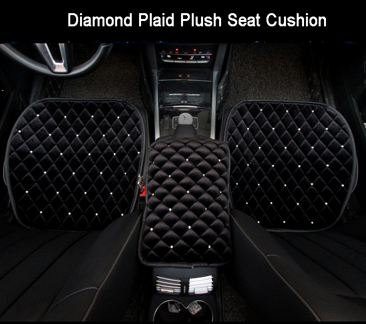 Winter Diamond Plush Car Front Seat Cushion Woman Universal Automobile Pads 1pcs - Black