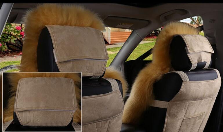 Winter Long Wool Auto Cushion Universal Genuine Sheepskin Car Seat Covers 1Piece Front Cover - Green
