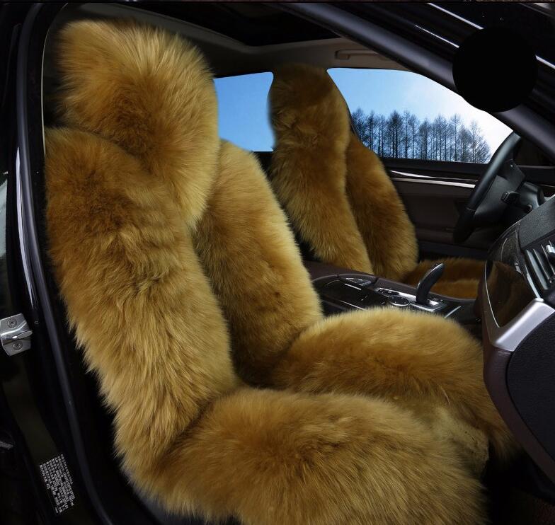 Winter Long Wool Auto Cushion Universal Genuine Sheepskin Car Seat Covers 1Piece Front Cover - Green
