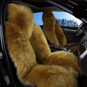 Winter Long Wool Auto Cushion Universal Genuine Sheepskin Car Seat Covers 1Piece Front Cover - Green
