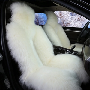 Winter Long Wool Auto Cushion Universal Genuine Sheepskin Car Seat Covers 1Piece Front Cover - White