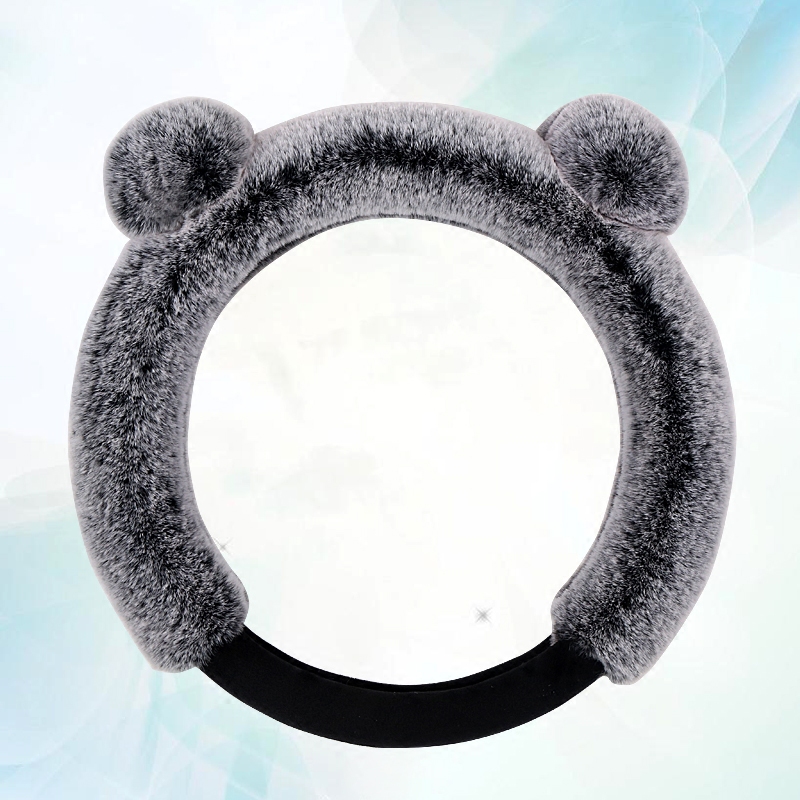 Winter Plush Car Steering Cover Cute Cartoon Panda Rabbit Case Warm Heated Auto Wheels Covers - Grey