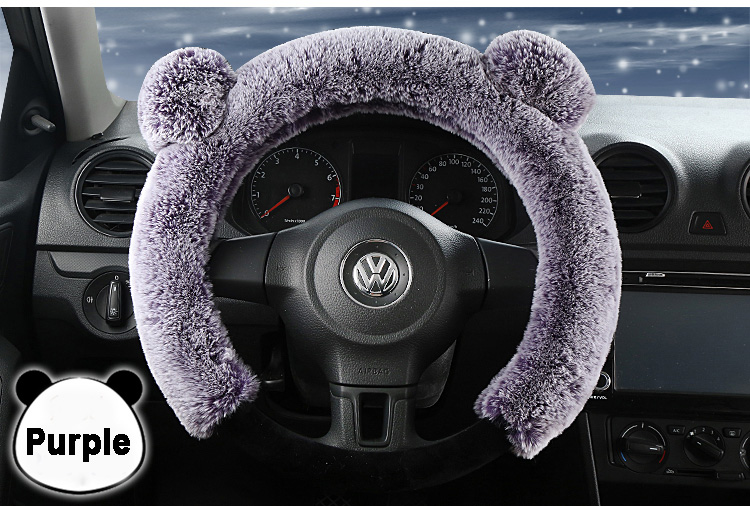 Winter Plush Car Steering Cover Cute Cartoon Panda Rabbit Case Warm Heated Auto Wheels Covers - Purple