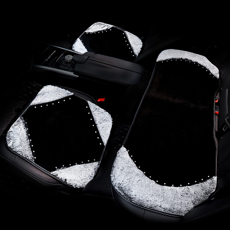 Winter Soft Warm Plush Automotive Seat Rabbit Fur Back Interior Styling Crystal Rear Cushion 1PC - Black