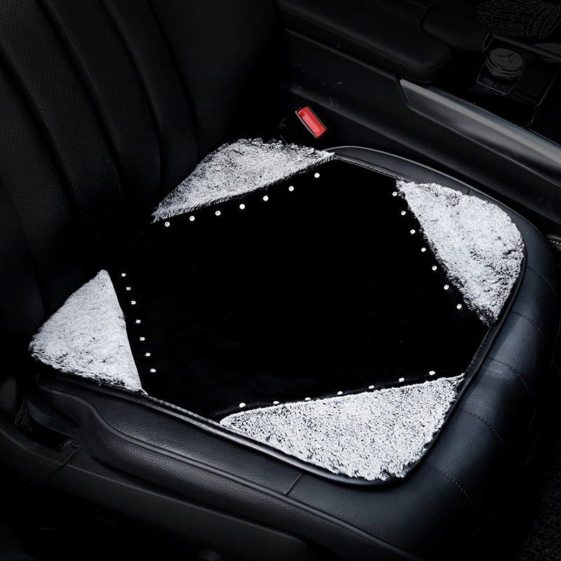 Winter Soft Warm Plush Automotive Seat Rabbit Fur Cover Interior Styling Crystal Front Cushion 1PC - Black