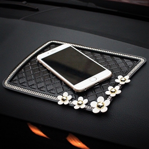 Women Daisy Rhinestone Automobile Non-Slip Mat PVC Car Anti-Slip Pads Plastic - Black