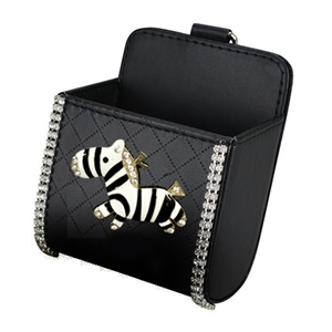 Zebra 1pcs Crystal Car Storage Bucket Leather Storage Box Diamond Auto Storage Bag - Black