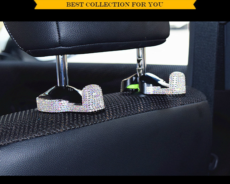 1 Pair Crystal Rhinestone Car Seat Back Holder Bag Purse Hangers Auto Storage Hooks - Colorful White