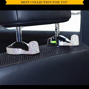 1 Pair Crystal Rhinestone Car Seat Back Holder Bag Purse Hangers Auto Storage Hooks - Colorful White