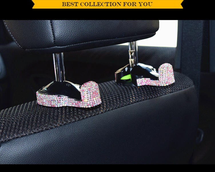 1 Pair Crystal Rhinestone Car Seat Back Holder Bag Purse Hangers Auto Storage Hooks - Pink