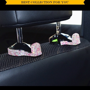 1 Pair Crystal Rhinestone Car Seat Back Holder Bag Purse Hangers Auto Storage Hooks - Pink