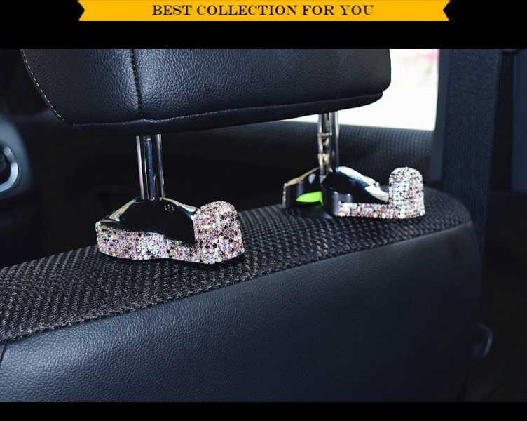 1 Pair Crystal Rhinestone Car Seat Back Holder Bag Purse Hangers Auto Storage Hooks - Purple