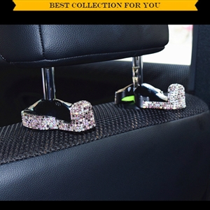 1 Pair Crystal Rhinestone Car Seat Back Holder Bag Purse Hangers Auto Storage Hooks - Purple
