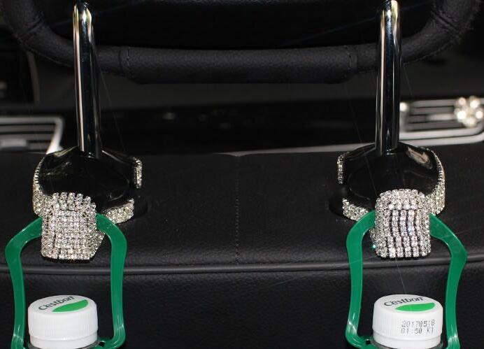 1 Pair Crystal Rhinestone Car Seat Back Holder Bag Purse Hangers Auto Storage Hooks - White