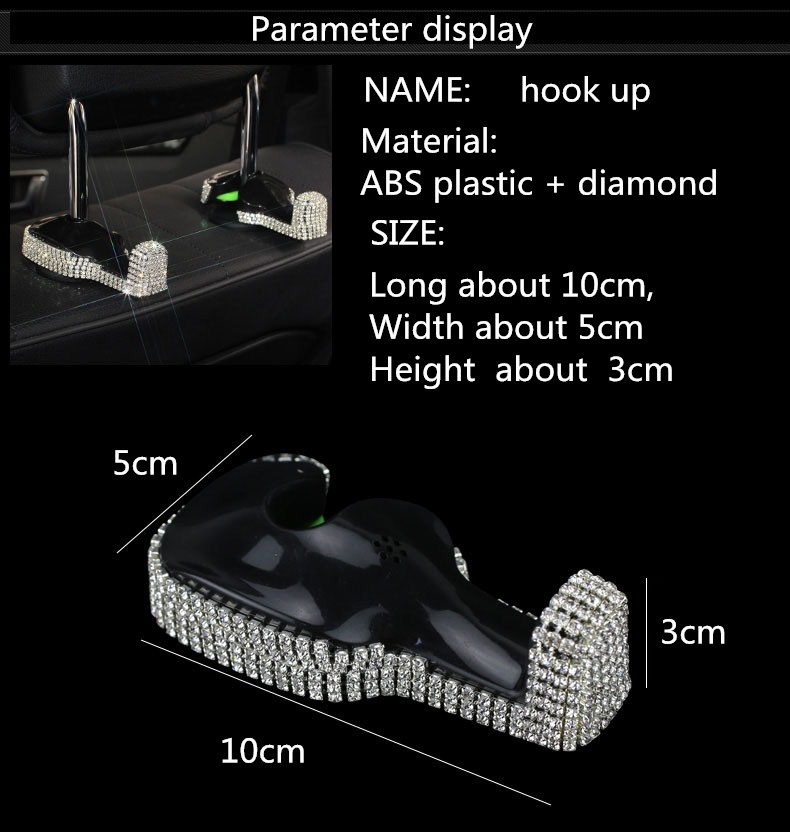 1 Pair Crystal Rhinestone Car Seat Back Holder Bag Purse Hangers Auto Storage Hooks - White