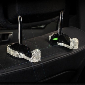 1 Pair Crystal Rhinestone Car Seat Back Holder Bag Purse Hangers Auto Storage Hooks - White