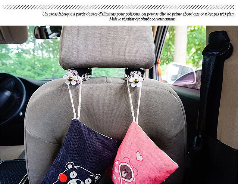 1 Pair Crystal Rhinestone Daisy Seat Back Holder Bag Purse Hangers Auto Storage Hooks - Purple