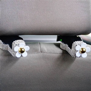 1 Pair Crystal Rhinestone Daisy Seat Back Holder Bag Purse Hangers Auto Storage Hooks - White