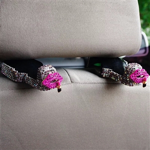 1 Pair Crystal Rhinestone Lips Seat Back Holder Bag Purse Hangers Auto Storage Hooks - Purple