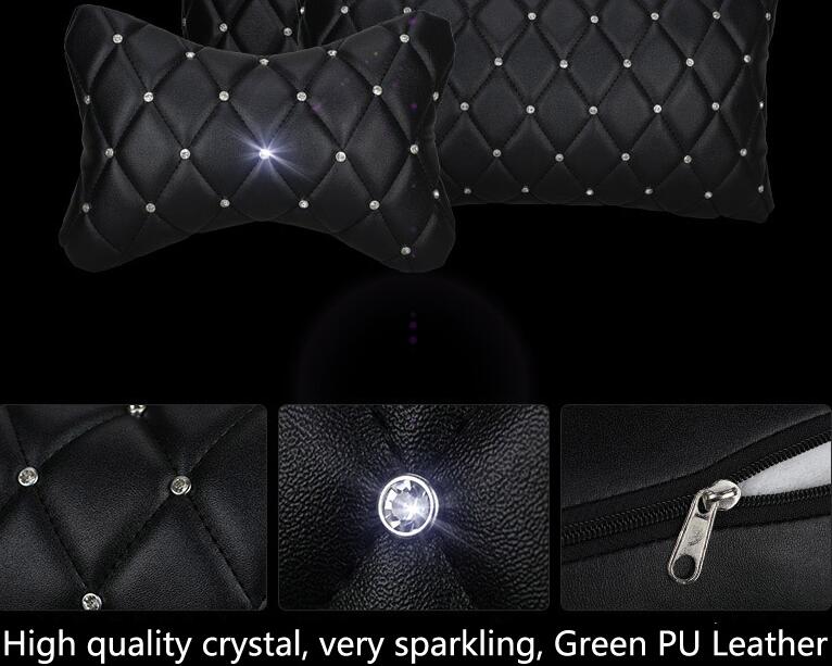 Pretty 1pcs Crystal Auto Gear Covers Leather Diamond Shift Cover Auto Interior Decro - Black