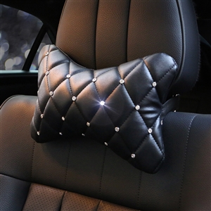 1PCS Plaid Bling Leather Car Neck Pillow Pretty Universal Auto Headrest for Female- Black