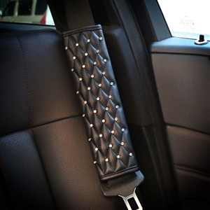 1pcs Auto Safety Seat Belt Covers Female Creative Diamond Pretty Leather Shoulder Pads - Black