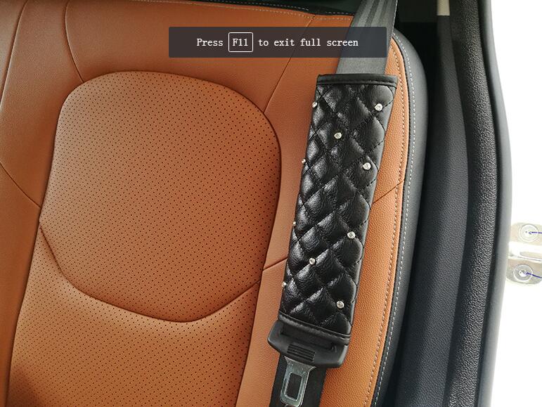 2pcs Car Safety Seat Belt Covers Women Creative Diamond Beautiful Leather Shoulder Pads - Black
