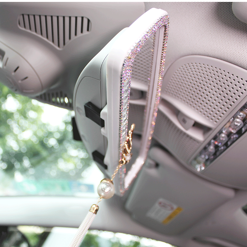 Angel Wings Gorgeous Bling Bling Diamonds Crystal Car Rearview Mirror Auto Brilliant Rearview Mirror - Pink