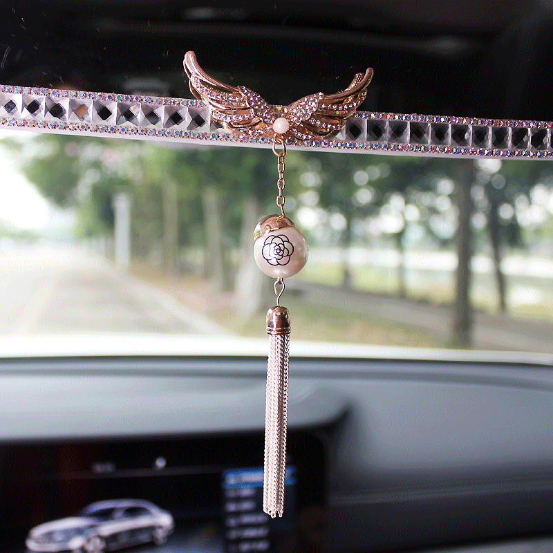 Angel Wings Gorgeous Bling Bling Diamonds Crystal Car Rearview Mirror Auto Brilliant Rearview Mirror - Pink