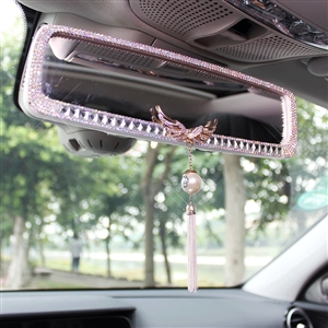 Angel Wings Gorgeous Bling Bling Diamonds Crystal Car Rearview Mirror Auto Brilliant Rearview Mirror - Pink