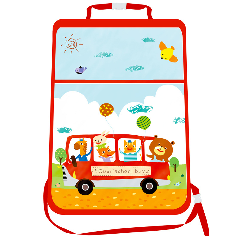 Animals Waterproof Kids Car Anti-Kick Pad Seat Back Storage Bag Touchable Screen Organizer Protector - Red