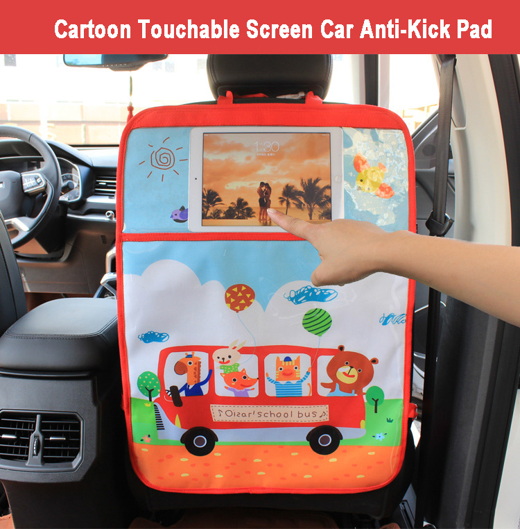 Animals Waterproof Kids Car Anti-Kick Pad Seat Back Storage Bag Touchable Screen Organizer Protector - Red
