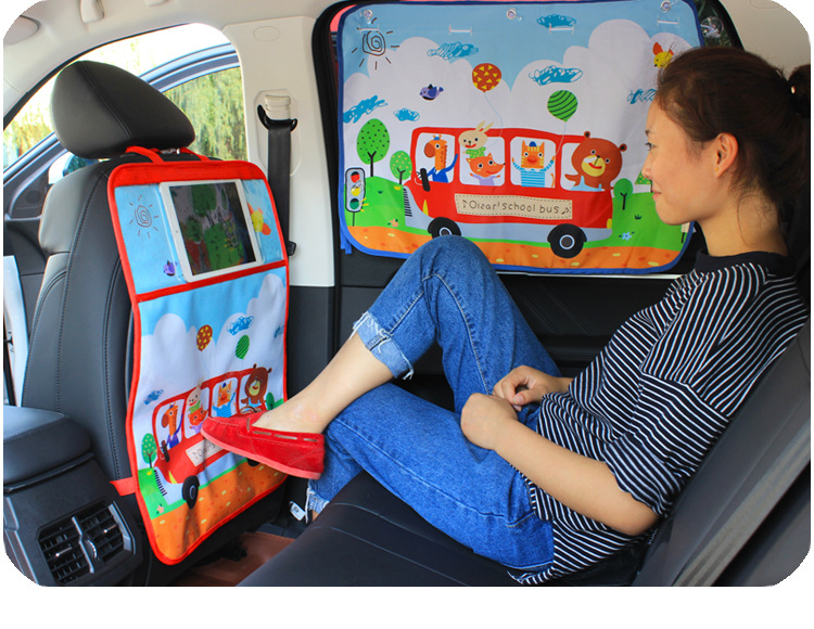 Animals Waterproof Kids Car Anti-Kick Pad Seat Back Storage Bag Touchable Screen Organizer Protector - Red