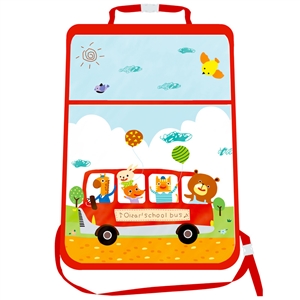 Animals Waterproof Kids Car Anti-Kick Pad Seat Back Storage Bag Touchable Screen Organizer Protector - Red