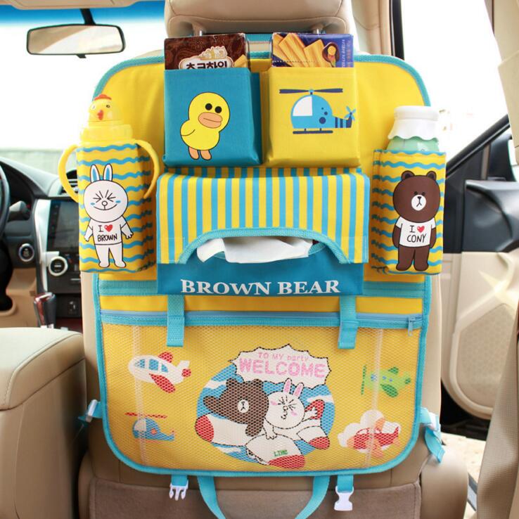 Bear Bunny Canvas Multi-function Seat Back Hanging Pocket Thermal Insulation Storage Bag for Kid - Yellow