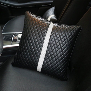Beautiful Bling Women Rhinestone Auto Seat Lumbar Pillows PU Leather Square Cushions 1pcs - Black