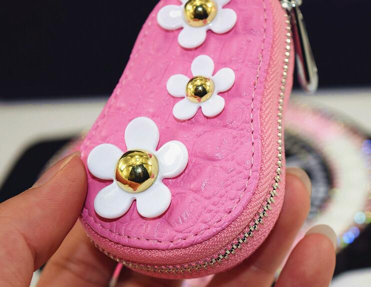 Beautiful Cute Daisy Universal Genuine Leather Auto Key Bags Key Chain - Pink