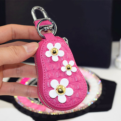 Beautiful Cute Daisy Universal Genuine Leather Auto Key Bags Key Chain - Rose