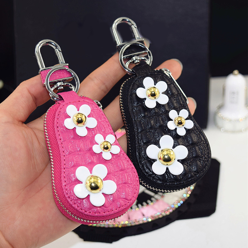 Beautiful Cute Daisy Universal Genuine Leather Auto Key Bags Key Chain - Rose