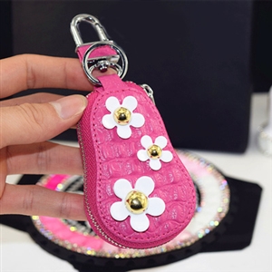 Beautiful Cute Daisy Universal Genuine Leather Auto Key Bags Key Chain - Rose