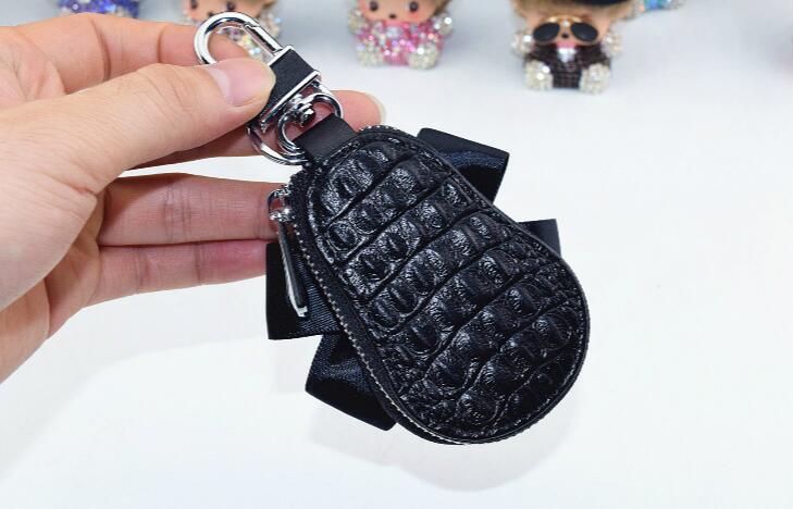 Beautiful Cute Rose Camellia Universal Pearl Leather Auto Key Bags Key Chain - Black