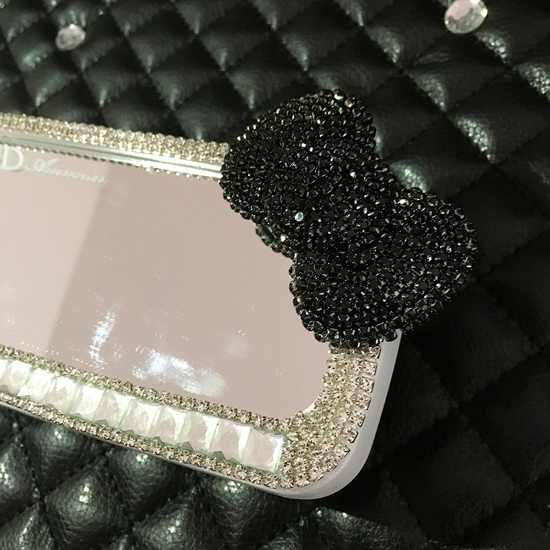 Black Bowknot Gorgeous Bling Bling Diamonds Crystal Car Rearview Mirror Auto Brilliant Rearview Mirror - White